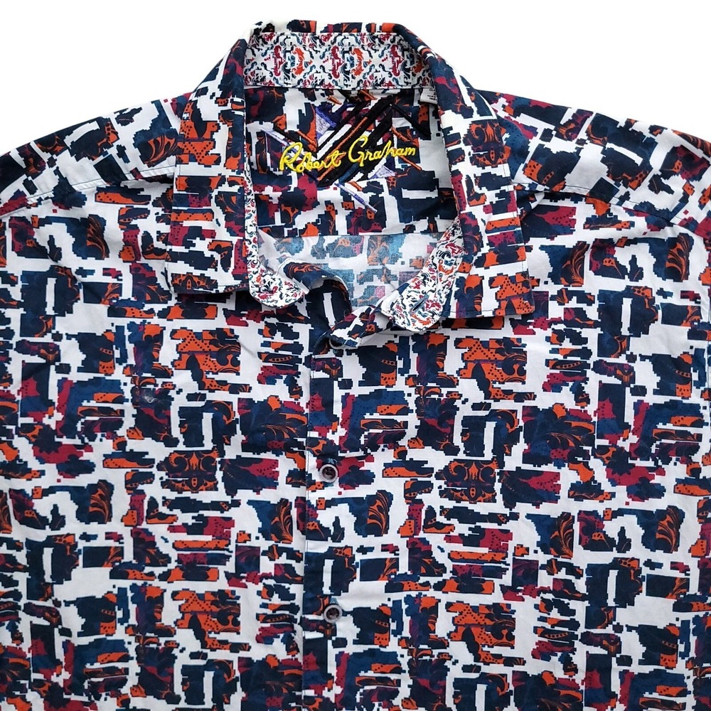 Robert Graham Shirt Mens L Abstract Geometric Mosaic Flip Cuff Button Up